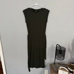 NWT Francesca's Dark Olive Green Ribbed Knit Dress Cap Sleeves Women's Size XS